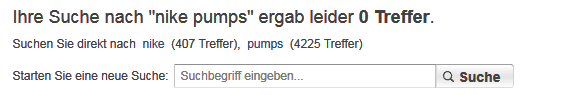 Hinweis, wenn keine Suchergebnisse bei Zalando gefunden wurden.