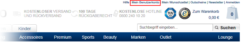 Zugang zum Benutzerkonto