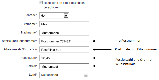 Lieferung an die Postfiliale. So geht das. Lieferung an die Postfiliale